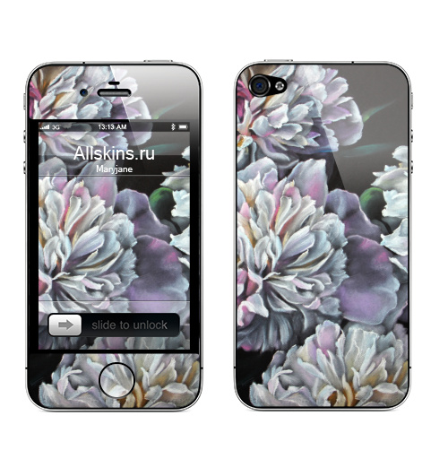 Наклейка на Телефон Apple iPhone 4S, 4 Меланхолия,  купить в Москве – интернет-магазин Allskins, цветы, пастель, живопись, розовый, белый, пионы, художник, плакат, черный