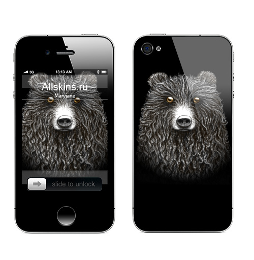 Наклейка на Телефон Apple iPhone 4S, 4 Мишенька,  купить в Москве – интернет-магазин Allskins, крутые животные, медведь, животные, графика, милые животные