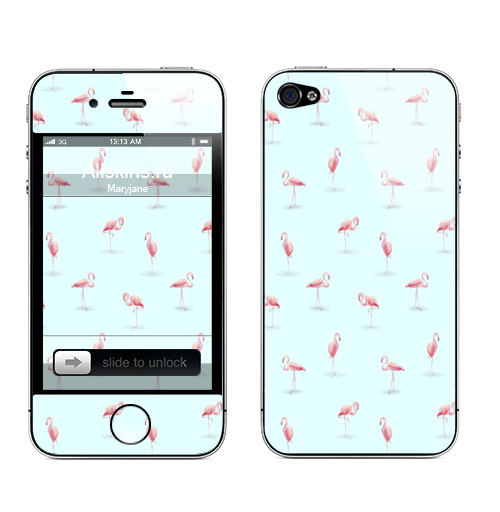 Наклейка на Телефон Apple iPhone 4S, 4 Розовые фламинго,  купить в Москве – интернет-магазин Allskins, фламинго, розовый, голубой, птицы, узор, паттерн, акварель