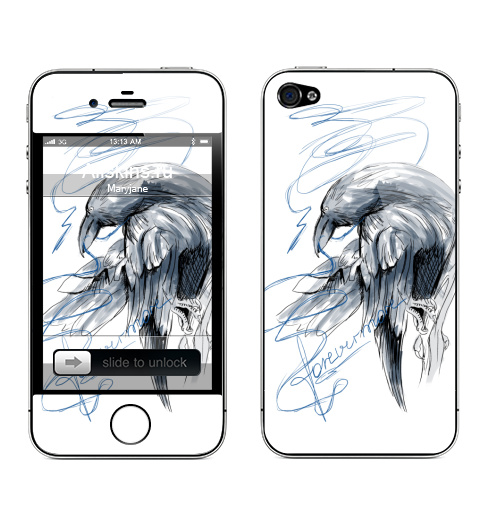 Наклейка на Телефон Apple iPhone 4S, 4 Вороны навсегда,  купить в Москве – интернет-магазин Allskins, для_влюбленных, серый, птицы, ворона