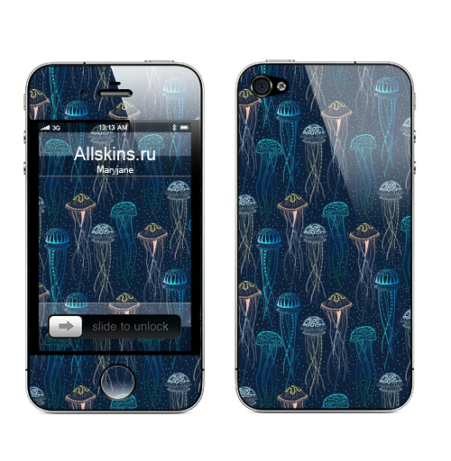 Наклейка на Телефон Apple iPhone 4S, 4 Медузы,  купить в Москве – интернет-магазин Allskins, дудлы, морская, медуза, зентангл