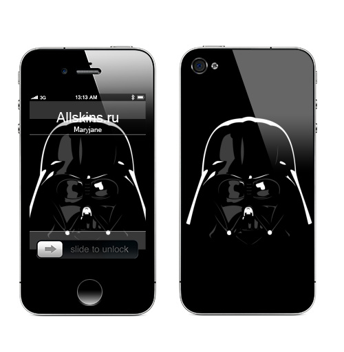 Наклейка на Телефон Apple iPhone 4S, 4 Шлем Дарта вейдера,  купить в Москве – интернет-магазин Allskins, полностьючерный, кино, графика, черно-белое, черныйшлем, темнаясторона, шлемдартавейдера, шлем, дартаньян, ЗвездныеВойны