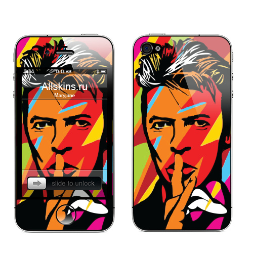 Наклейка на Телефон Apple iPhone 4S, 4 David Bowie RIP,  купить в Москве – интернет-магазин Allskins, музыка, музыкант, поп-арт