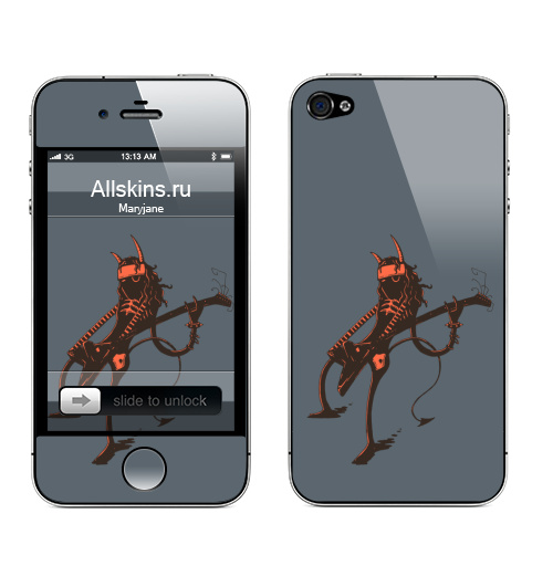 Наклейка на Телефон Apple iPhone 4S, 4 Хэви дэвил,  купить в Москве – интернет-магазин Allskins, металл, дьявол, гитара, rock, дудлы