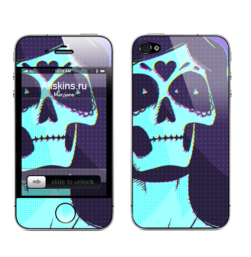 Наклейка на Телефон Apple iPhone 4S, 4 Мертвая невеста,  купить в Москве – интернет-магазин Allskins, мертвец, любовь, девушка, невеста, череп, скелет, мертвый, Мексика, поп-арт