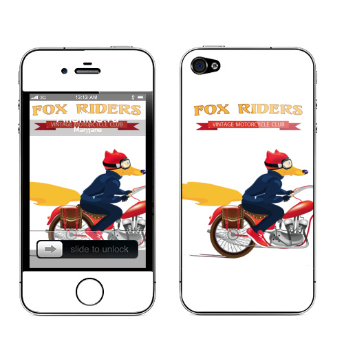 Наклейка на Телефон Apple iPhone 4S, 4 Фокс Райдес,  купить в Москве – интернет-магазин Allskins, хвост, рыжий, всадник, ретро, мотоцикл, лиса