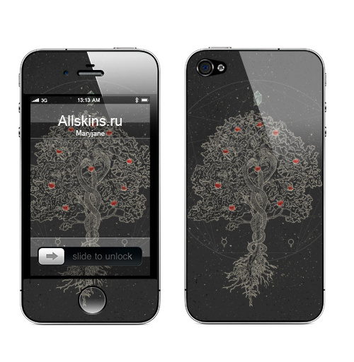 Наклейка на Телефон Apple iPhone 4S, 4 Два пути,  купить в Москве – интернет-магазин Allskins, черно-белое, змея, космос, паттерн, черный