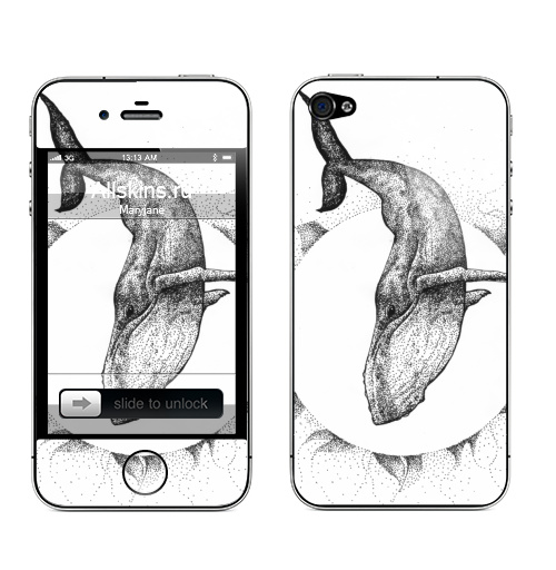 Наклейка на Телефон Apple iPhone 4S, 4 Солнечный кит,  купить в Москве – интернет-магазин Allskins, киты, графика, дотворк