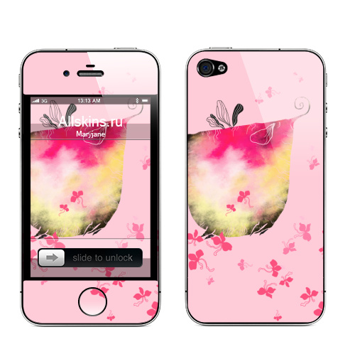 Наклейка на Телефон Apple iPhone 4S, 4 Весенний слон,  купить в Москве – интернет-магазин Allskins, весна, слоны, животные, розовый, цветы, ботаника, акварель
