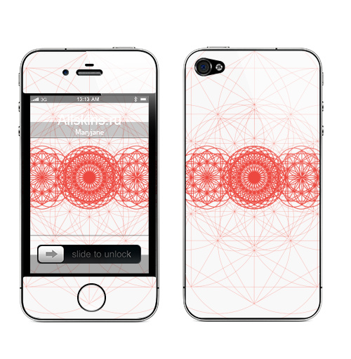 Наклейка на Телефон Apple iPhone 4S, 4 Геометрическое-сакральное,  купить в Москве – интернет-магазин Allskins, геометрия, геометрический, геометрические, красный, белый, узор