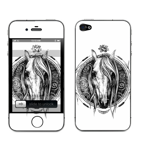 Наклейка на Телефон Apple iPhone 4S, 4 Речная лошадь. Бекахест.,  купить в Москве – интернет-магазин Allskins, черно-белое, графика, узор, скандинавия, миф, магия, животные, лошадь