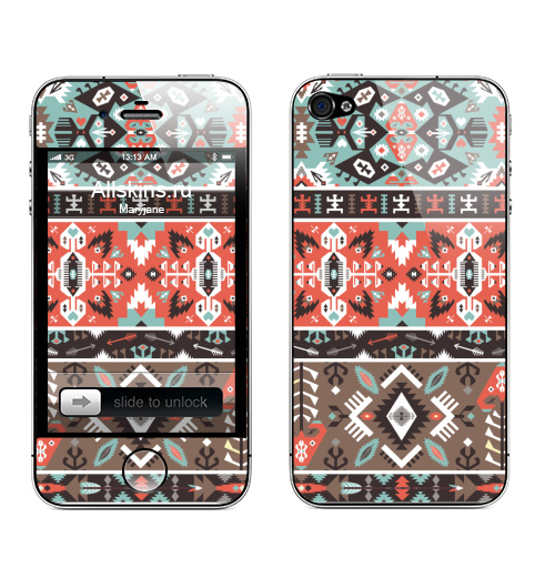 Наклейка на Телефон Apple iPhone 4S, 4 Декоративный этнический мексиканский узор,  купить в Москве – интернет-магазин Allskins, паттерн, красочный, этно, винтаж