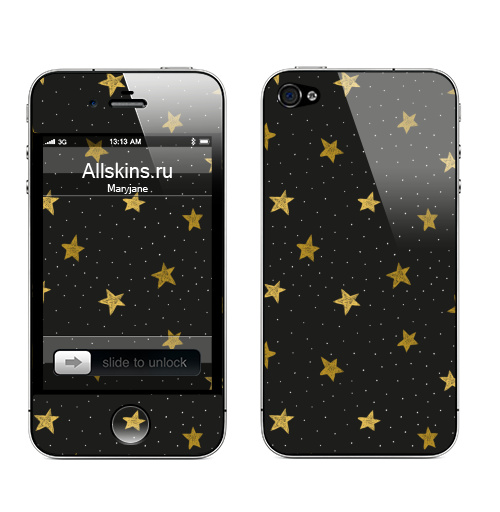 Наклейка на Телефон Apple iPhone 4S, 4 Звездная пыль,  купить в Москве – интернет-магазин Allskins, полностьючерный, ЗОЛОТОЙ, астрология, небо, точки, паттерн, звезда