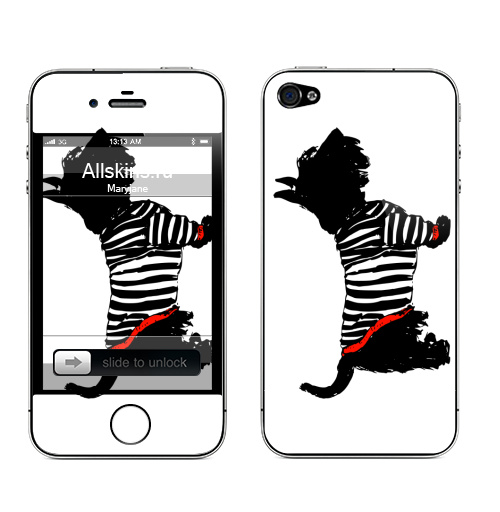 Наклейка на Телефон Apple iPhone 4S, 4 Скотч терьер,  купить в Москве – интернет-магазин Allskins, крутые животные, скетч, эскиз, зарисовка, шотландский, терьер, скотч, Шотландия, морская, собаки