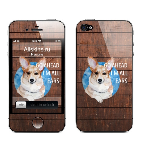 Наклейка на Телефон Apple iPhone 4S, 4 Ушастый Корги,  купить в Москве – интернет-магазин Allskins, надписи на английском, собаки, корги, акварель, надписи, животные, яркий, цвет