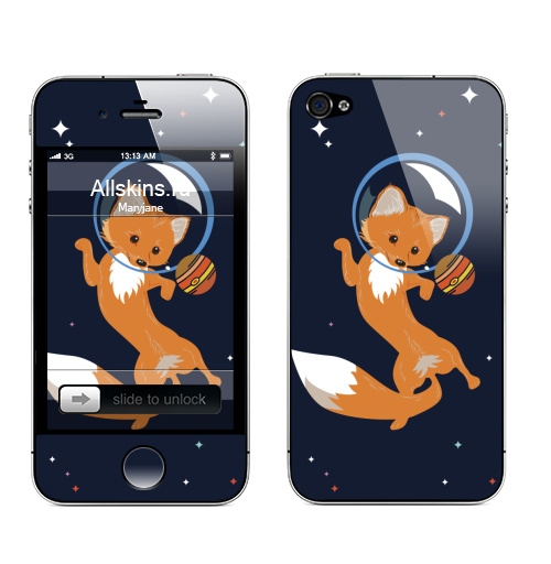 Наклейка на Телефон Apple iPhone 4S, 4 Лисичка и планеты,  купить в Москве – интернет-магазин Allskins, мило, юпитер, земля, космос, нежно, лиса