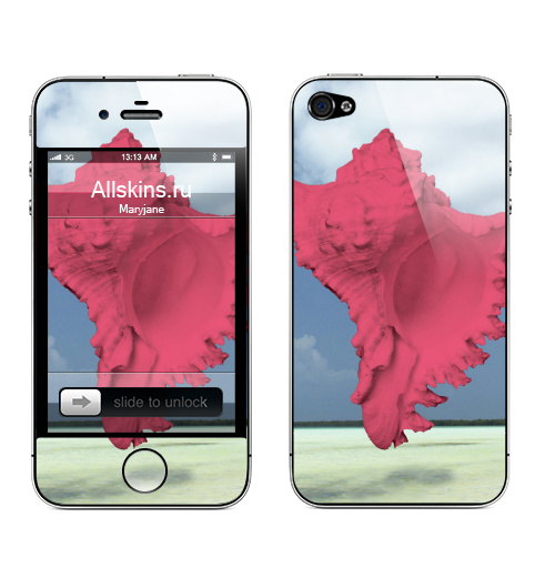 Наклейка на Телефон Apple iPhone 4S, 4 Розовая раковина,  купить в Москве – интернет-магазин Allskins, морская, сюрреализм, розовый, красота, нежно