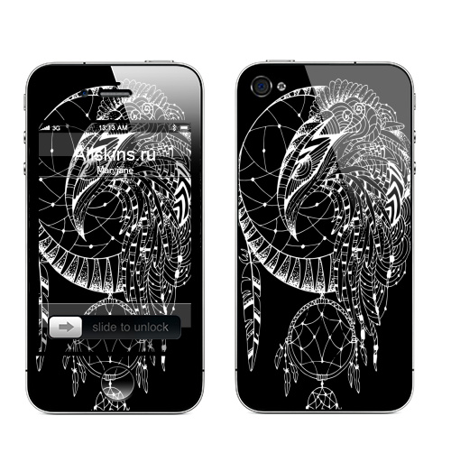 Наклейка на Телефон Apple iPhone 4S, 4 Хранитель снов. Сокол,  купить в Москве – интернет-магазин Allskins, черно-белое, зентангл, снов, ловецснов, сокол, птицы, символ