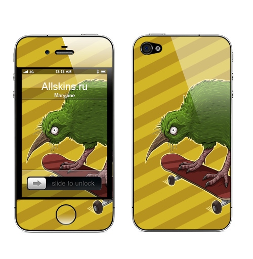 Наклейка на Телефон Apple iPhone 4S, 4 Киви,  купить в Москве – интернет-магазин Allskins, птицы, скейтборд