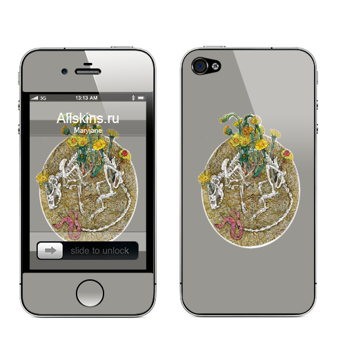 Наклейка на Телефон Apple iPhone 4S, 4 Мать-и-мачеха.,  купить в Москве – интернет-магазин Allskins, весна, скелет, мышь, цветы, круг, смерть, готика