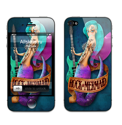 Наклейка на Телефон Apple iPhone 4S, 4 Русалочка,  купить в Москве – интернет-магазин Allskins, rock, морская, татуировки, олдскулл, принцесса