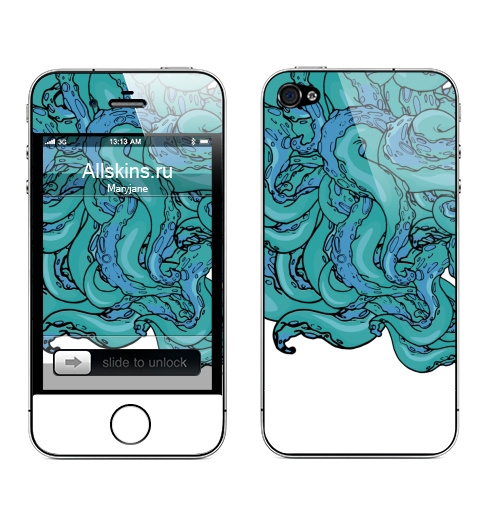 Наклейка на Телефон Apple iPhone 4S, 4 Морское,  купить в Москве – интернет-магазин Allskins, осьминог, морская, щупальца, узор