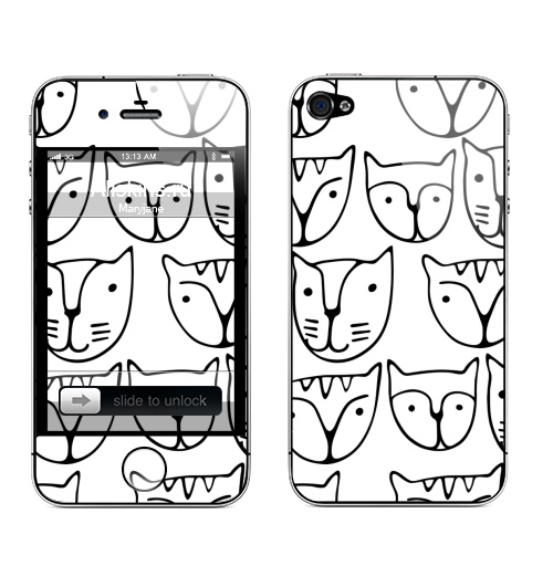 Наклейка на Телефон Apple iPhone 4S, 4 Белые котики,  купить в Москве – интернет-магазин Allskins, текстура, котята, кошка, паттерн
