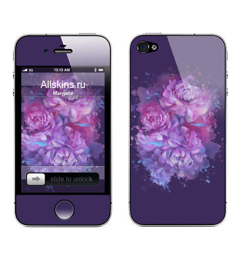 Наклейка на Телефон Apple iPhone 4S, 4 Сиреневые пионы,  купить в Москве – интернет-магазин Allskins, пионы, плакат, холст, масляные, краски, сиреневый, розовый, голубой, цветы