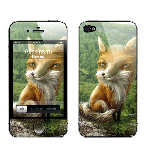 Наклейка на Телефон Apple iPhone 4S, 4 Рыжий,  купить в Москве – интернет-магазин Allskins, крутые животные, милые животные, животные, лето, коллаж, природа, лес, лиса