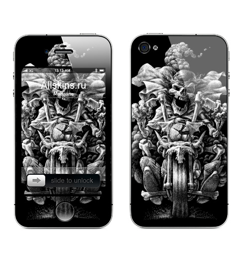 Наклейка на Телефон Apple iPhone 4S, 4 Призрачный гонщик,  купить в Москве – интернет-магазин Allskins, байкер, мотоцикл, череп, скелет
