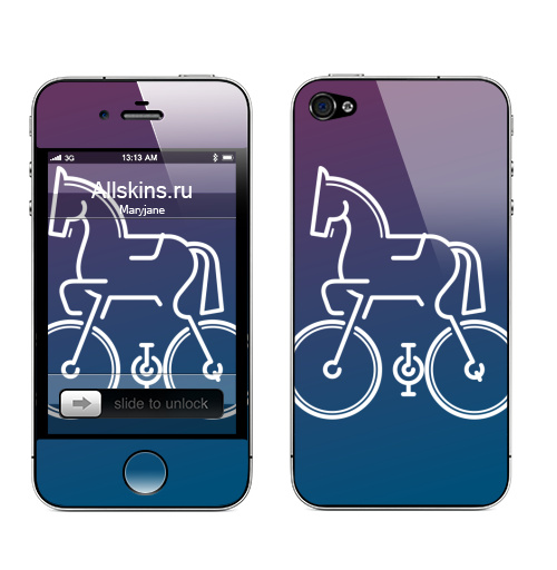 Наклейка на Телефон Apple iPhone 4S, 4 Быстрые копыта или мой верный конь,  купить в Москве – интернет-магазин Allskins, отдых, туризм, скорость, спорт, велосипед, колесо, лошадь, синий, сарказм