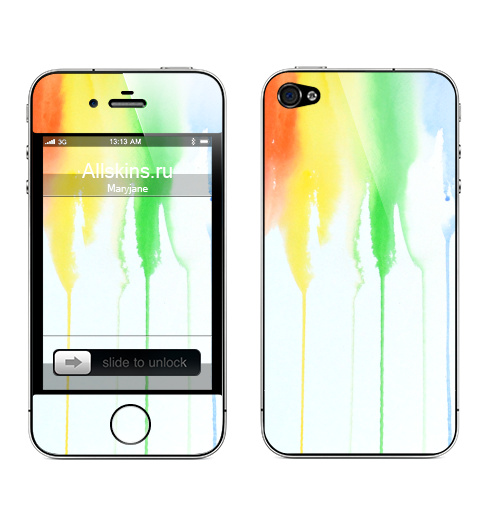 Наклейка на Телефон Apple iPhone 4S, 4 Радуга,  купить в Москве – интернет-магазин Allskins, спектр, акварель, радуга