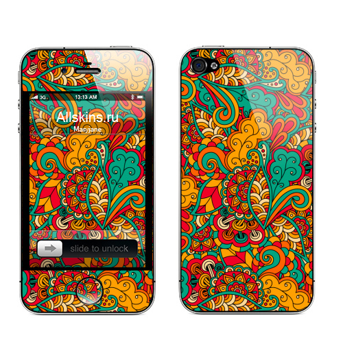 Наклейка на Телефон Apple iPhone 4S, 4 Растительный дудл,  купить в Москве – интернет-магазин Allskins, растение, узор, дудлы
