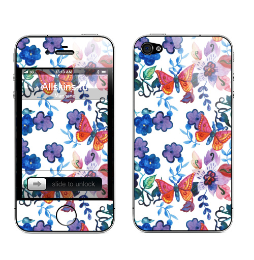 Наклейка на Телефон Apple iPhone 4S, 4 Подмосковная романтика,  купить в Москве – интернет-магазин Allskins, романтика, лето, 8 марта, цветы, бабочки