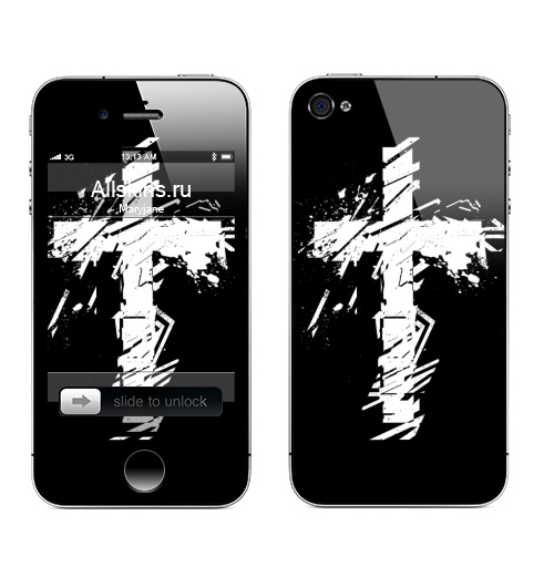 Наклейка на Телефон Apple iPhone 4S, 4 Крест во всю грудь,  купить в Москве – интернет-магазин Allskins, черно-белое, татуировки, гранж, крест, христианство, святое, черный