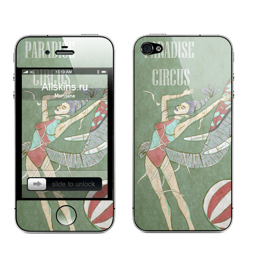 Наклейка на Телефон Apple iPhone 4S, 4 Райский цирк,  купить в Москве – интернет-магазин Allskins, цирк, слоны, девушка, акробат, футбол, фантастика