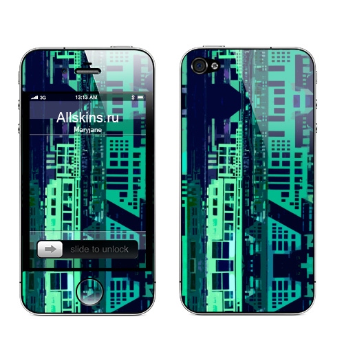 Наклейка на Телефон Apple iPhone 4S, 4 Город.,  купить в Москве – интернет-магазин Allskins, голубой, синий, будущее, мегаполис, город, Темная, ночь