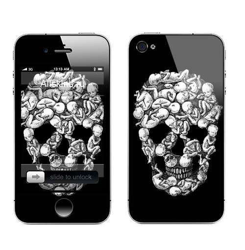 Наклейка на Телефон Apple iPhone 4S, 4 От рождения до смерти,  купить в Москве – интернет-магазин Allskins, черно-белое, смерть, готика, графика, младенцы, философские, череп