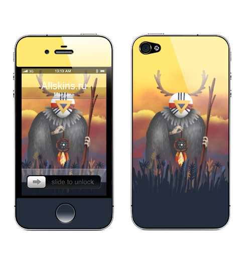 Наклейка на Телефон Apple iPhone 4S, 4 Дух заката,  купить в Москве – интернет-магазин Allskins, дух, желтый, иллюстация, маска, ловецснов, магия