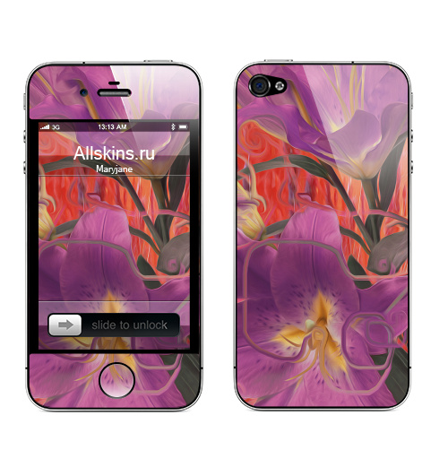 Наклейка на Телефон Apple iPhone 4S, 4 Букет на красном,  купить в Москве – интернет-магазин Allskins, цветы, яркий, природа, акварель, плакат, цвет