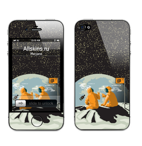 Наклейка на Телефон Apple iPhone 4S, 4 Домой...,  купить в Москве – интернет-магазин Allskins, черный, луна, земля, алкоголь, космос, автомобиль, желтый