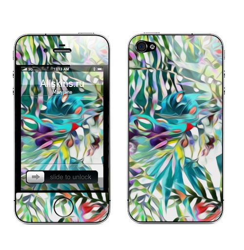 Наклейка на Телефон Apple iPhone 4S, 4 Шелковые джунгли,  купить в Москве – интернет-магазин Allskins, тропики, лето, летний, модный, цвет, растительный, цветы, абстракция