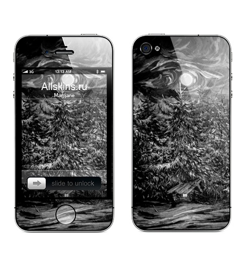 Наклейка на Телефон Apple iPhone 4S, 4 Ночная тайна,  купить в Москве – интернет-магазин Allskins, луна, небо, ночь, ночная, ночной, туча, облако, пейзаж, природа