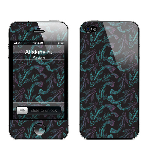Наклейка на Телефон Apple iPhone 4S, 4 Карп кои,  купить в Москве – интернет-магазин Allskins, рыба, Япония, морская, вода, лето, кои, черный, цвет