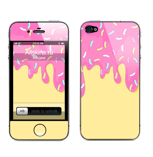 Наклейка на Телефон Apple iPhone 4S, 4 Сладкий как пончик,  купить в Москве – интернет-магазин Allskins, пончики, сладости, розовый, желтый, десерт, глазурь, вкусняшки, яркий