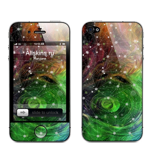 Наклейка на Телефон Apple iPhone 4S, 4 Обитаемый космос. Туманность,  купить в Москве – интернет-магазин Allskins, космос, звезда, созвездия, космический, лантшафт, пейзаж, абстракция, зеленый, синий