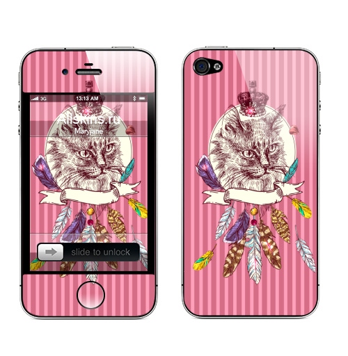 Наклейка на Телефон Apple iPhone 4S, 4 Английская котолева,  купить в Москве – интернет-магазин Allskins, кошка, котята, корона, королева, перья, бохо, мода