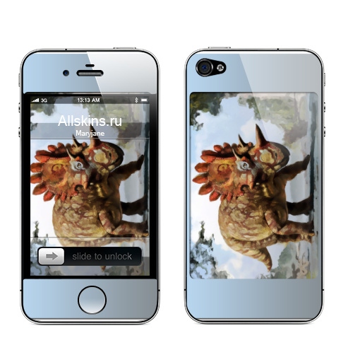Наклейка на Телефон Apple iPhone 4S, 4 Рисунок акварелью Динозавр,  купить в Москве – интернет-магазин Allskins, динозавры, персонажи, графика, природа, животные