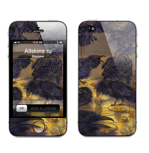 Наклейка на Телефон Apple iPhone 4S, 4 Семь воронов,  купить в Москве – интернет-магазин Allskins, акварель, ворона, фиолетовый, готика, сказки, синий, магия
