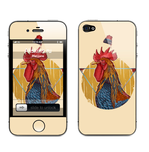 Наклейка на Телефон Apple iPhone 4S, 4 Петух в петушке,  купить в Москве – интернет-магазин Allskins, петух, птицы, искусство